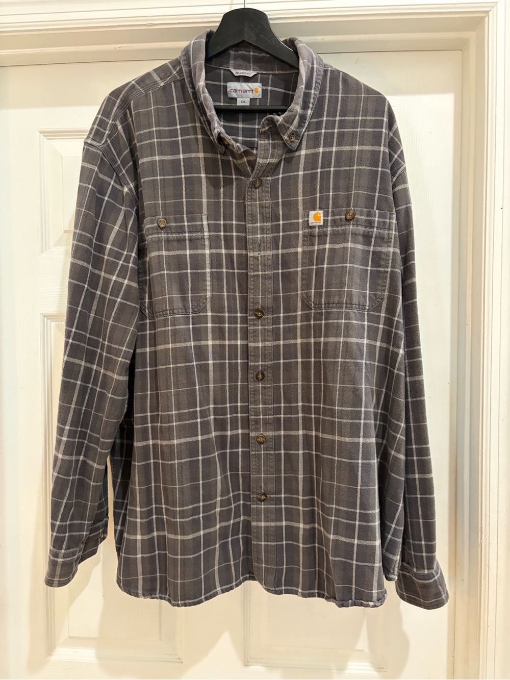 Carhartt Charcoal Gray Plaid Button-Down Work Shirt Size 2XL